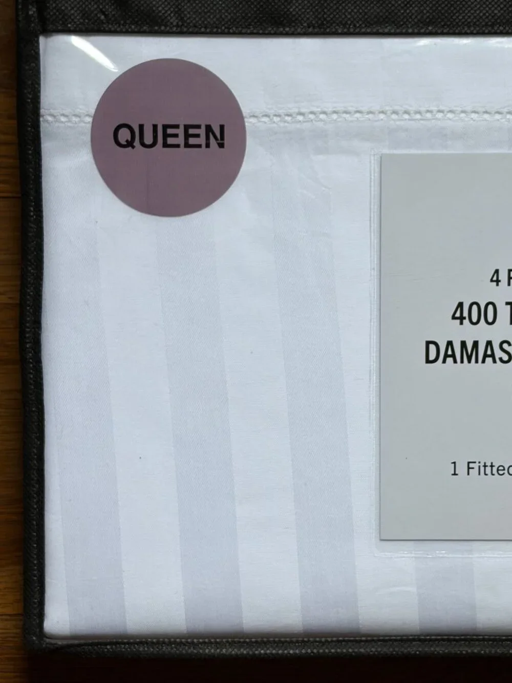 New Saks Fifth Avenue Queen Size Cotton White Damask Sateen Sheet Set 400TC
